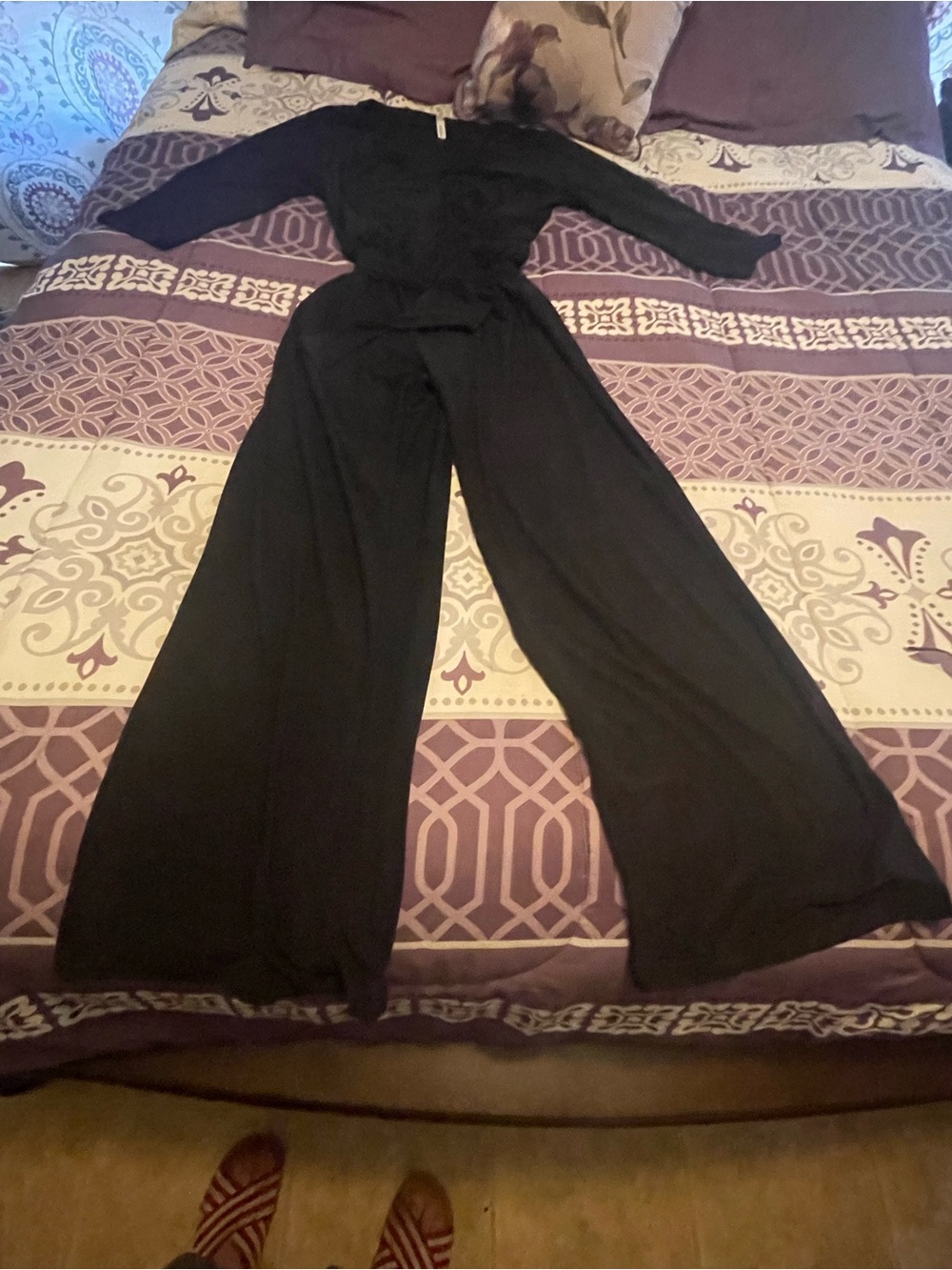 NY Collection Black Wide-Leg Long-Sleeve Jumpsuit